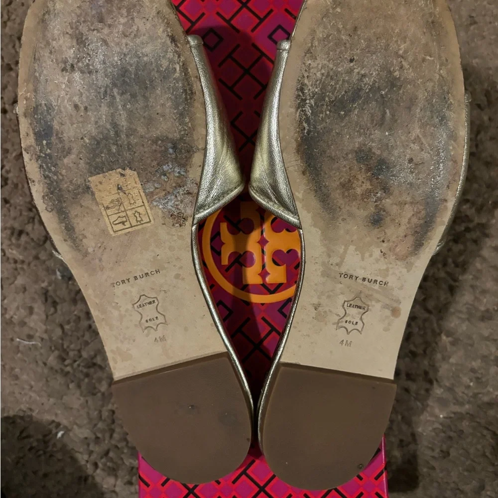 Tory Burch Metallic Gold Slide Sandals